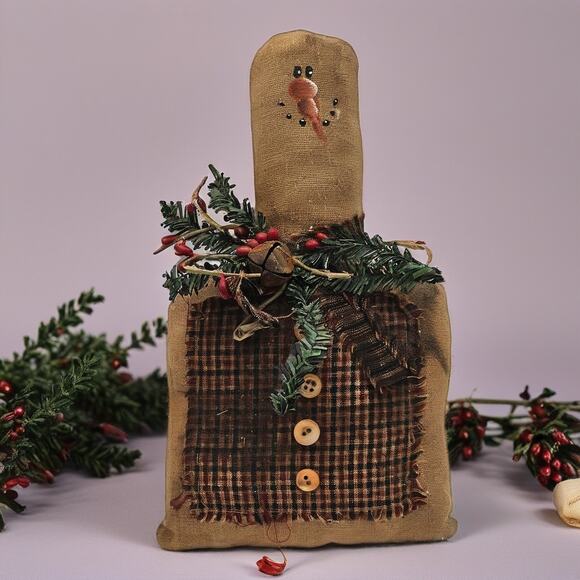 Rustic Snowman w Garland-Cozy Farmhouse Christmas Decor-Primitive Holiday Charm - Picture 5 of 6
